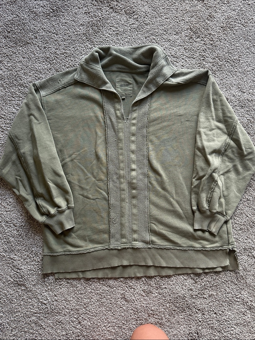 aerie Olive Green Quarter-Zip Pullover Sweatshirt